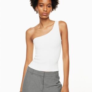 Babaton White Sculpt Knit One Shoulder Top